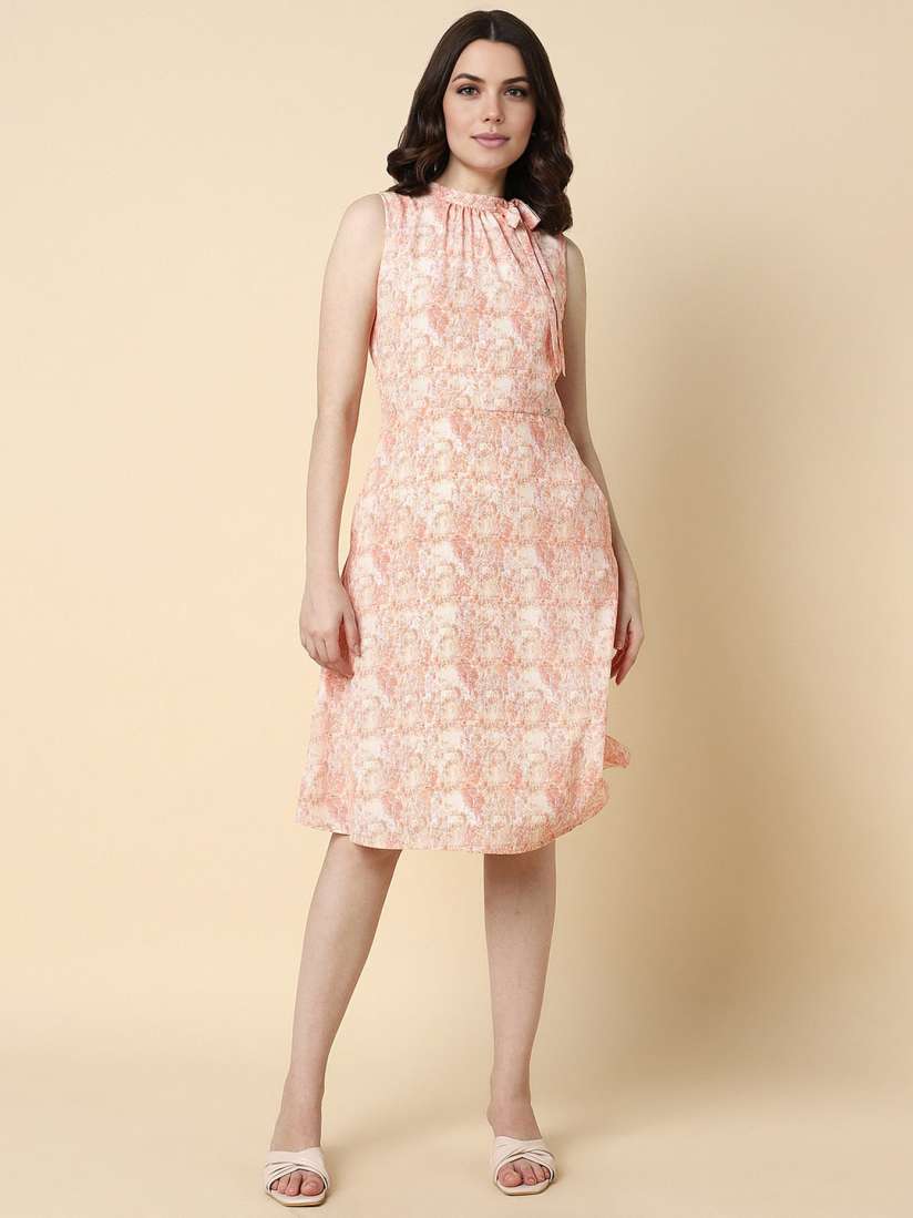 Buy Allen Solly Woman Floral Print Tie Up Neck A Line Dress Dresses for Women 28430612 Myntra