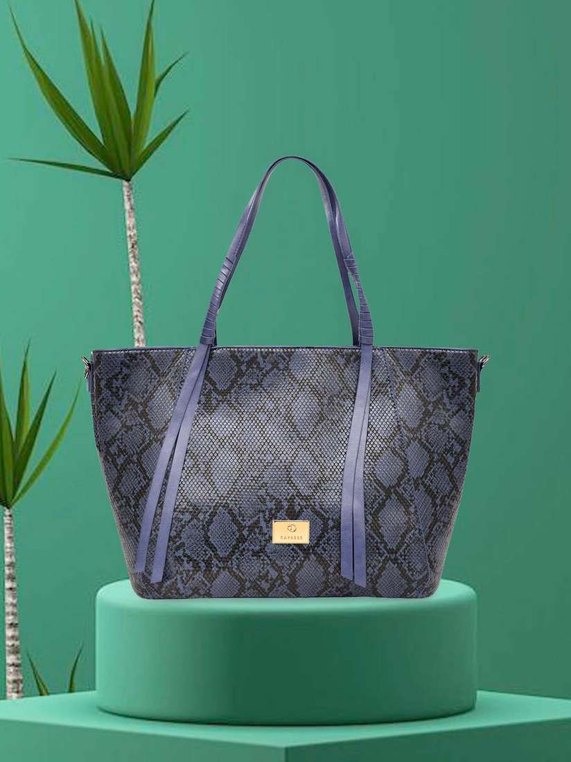 Caprese Animal Textured PU Structured Shoulder Bag with Cut Work