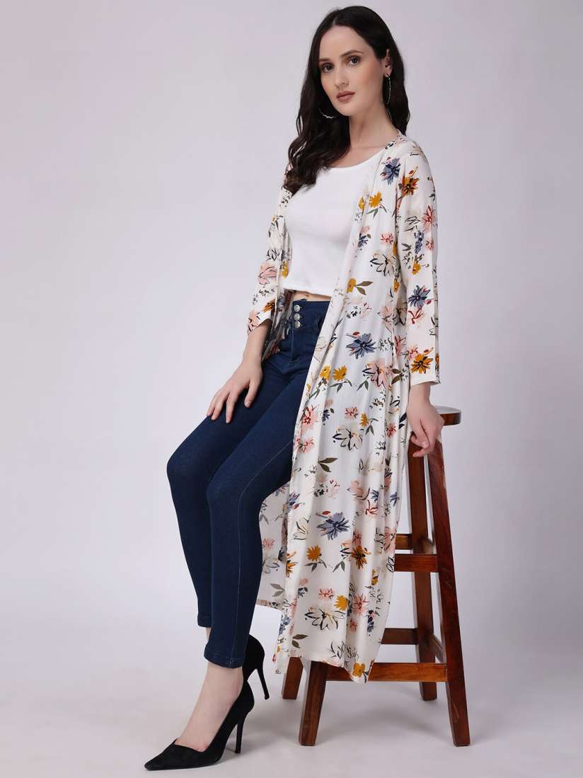 Kurti Floral Cotton Shrugs Online Buy Cation Black Floral Print Shrug For Women Online Tata CLiQ