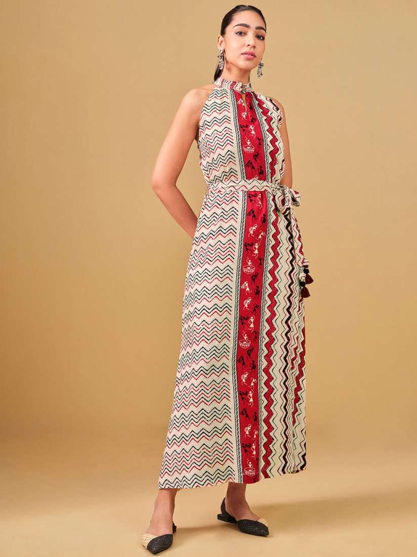 Buy Global Desi Geometric Printed A Line Midi Ethnic Dress With Belt Ethnic Dresses for Women 28467432 Myntra