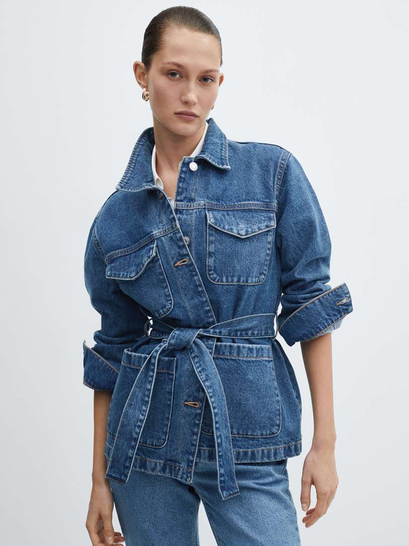 Buy MANGO Longline Pure Cotton Denim Jacket with Belt Jackets for Women 28474366 Myntra