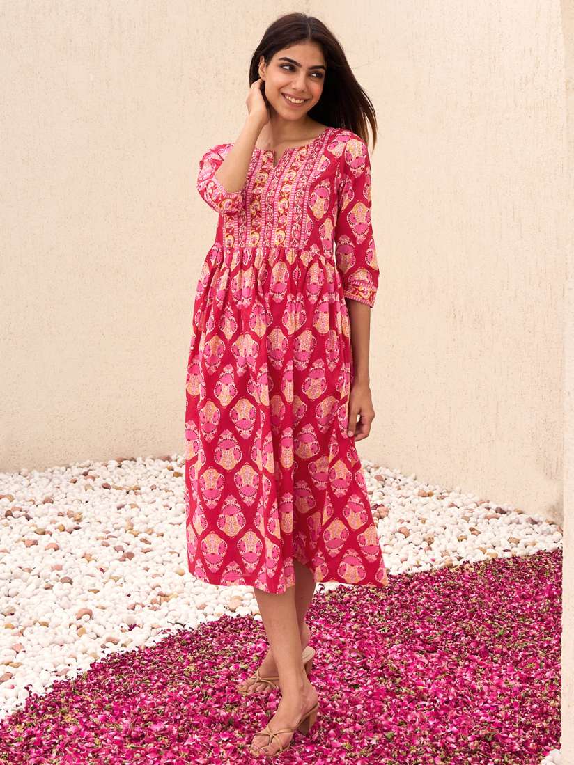 Buy Libas Ethnic Motifs Printed Cotton Fit and Flare Ethnic Dress Ethnic Dresses for Women 28482748 Myntra