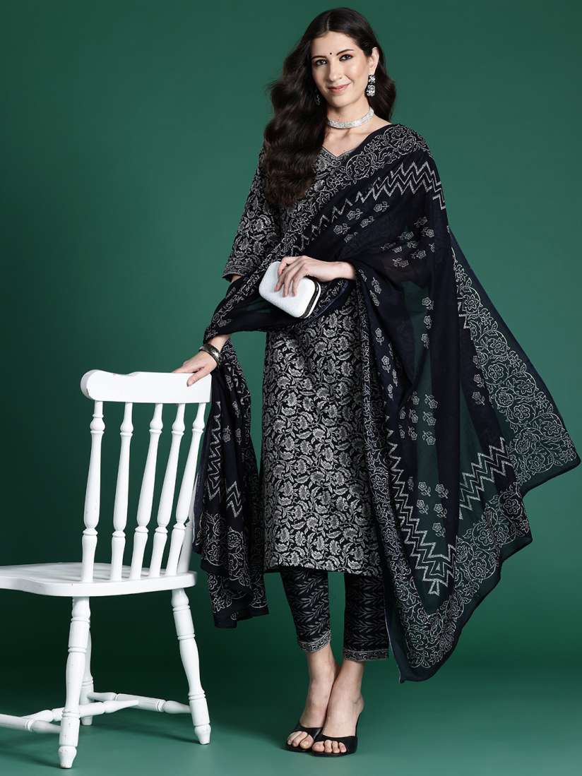 Buy Indo Era Women Ethnic Motifs Printed Regular Pure Cotton Kurta with Trousers With Dupatta Kurta Sets for Women 28490132 Myntra
