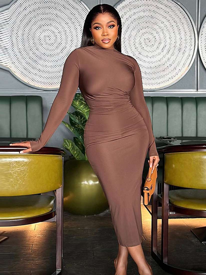 High neck bodycon midi dress discount