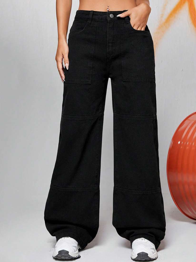 Buy Kotty Women Black Jean Wide Leg High Rise Clean Look Stretchable Jeans Jeans for Women 28494658 Myntra