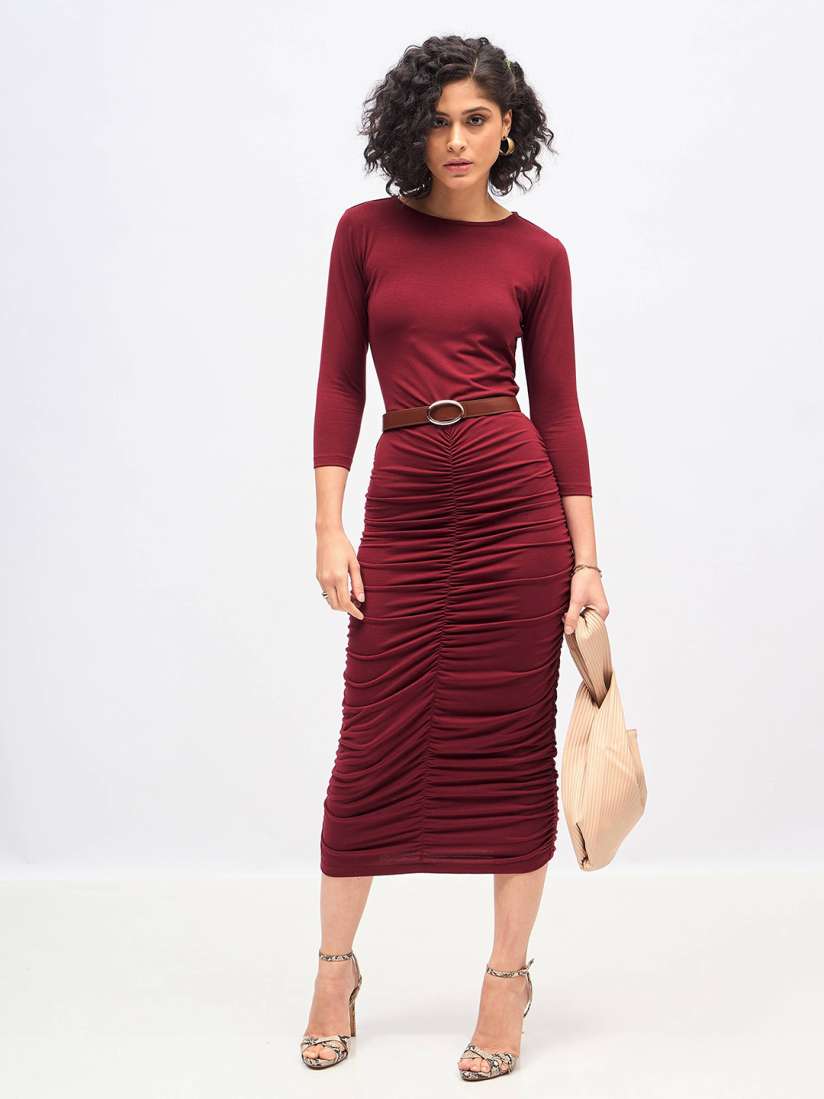 Maroon bodycon midi dress online