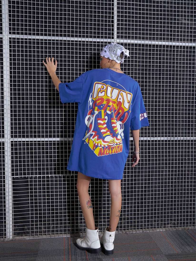 Buy SASSAFRAS Graphic Printed Oversized Pure Cotton T Shirt Dress Dresses for Women 28495446 Myntra