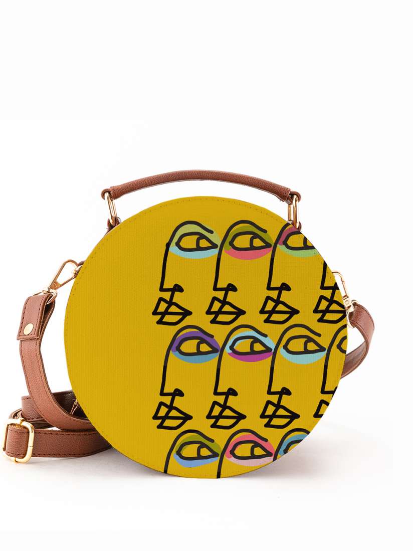 Buy Kalankit Graphic Printed Pure Vegan Leather Round Crossbody Shoulder Sling Handbags for Women 28496734 Myntra