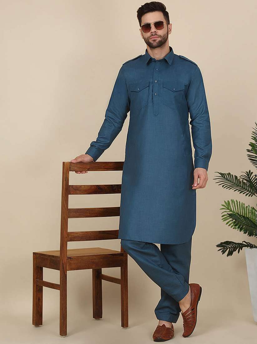 Buy KRAFT INDIA Shirt Collar Pure Cotton Pathani Kurta with Salwar