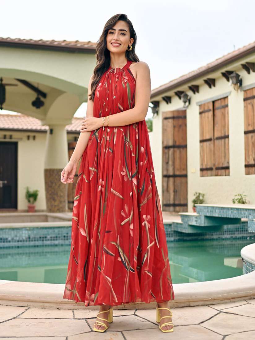 Buy Ziva Fashion Floral Printed Choker Neck Sleeveless Georgette Maxi Dress Dresses for Women 28516106 Myntra