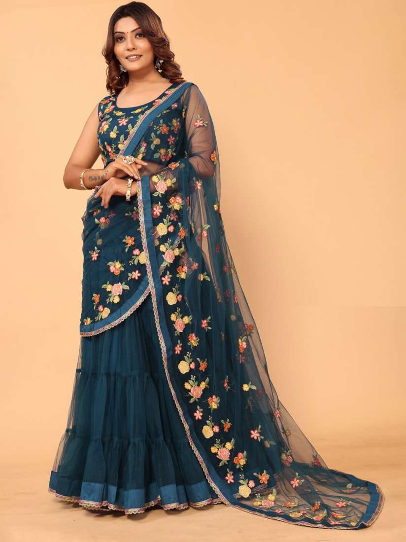 Buy PATLANI STYLE Floral Embroidered Net Ready to Wear Lehenga Saree Sarees for Women 28529070 Myntra