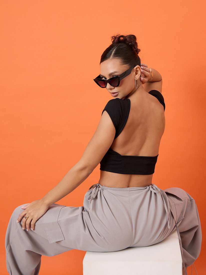 Buy Uptownie Half Sleeve Ribbed Stretchable Backless Top Tops for Women 28535348 Myntra