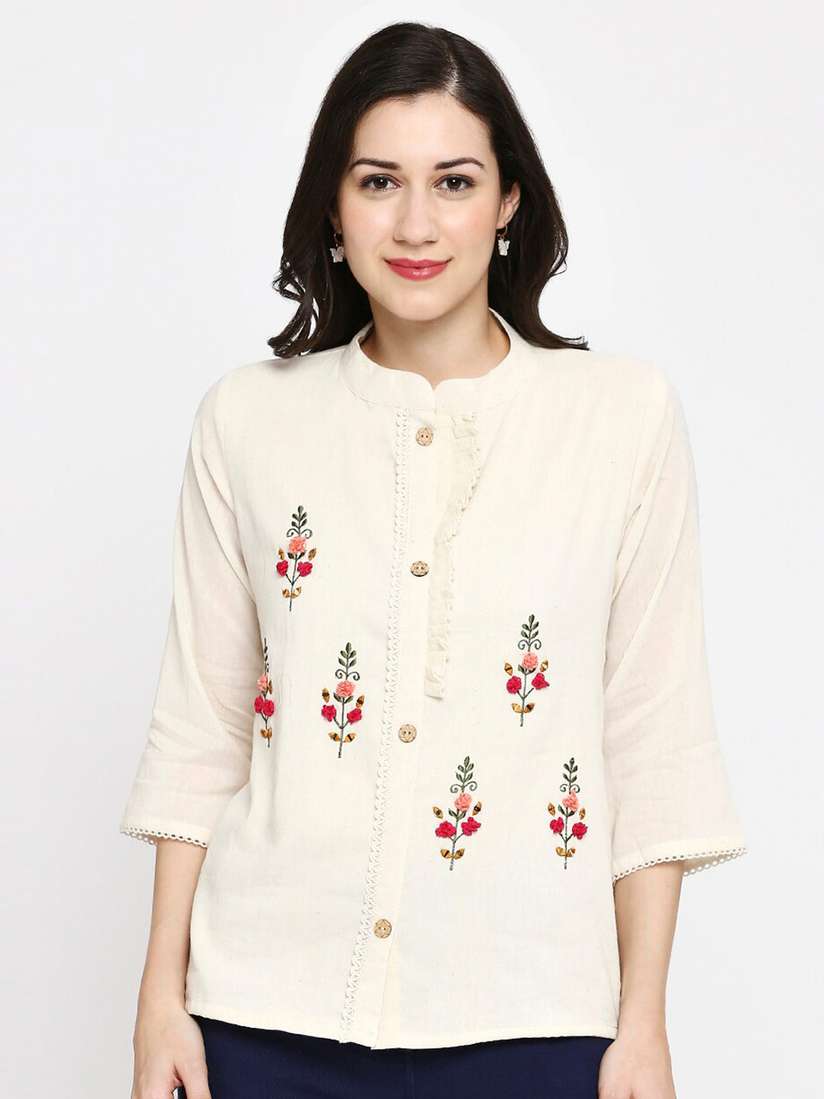 トップス KHOKI 23ss Khadi embroidery shirt トップス KHOKI 23ss Khadi embroidery shirt Stylish Women's