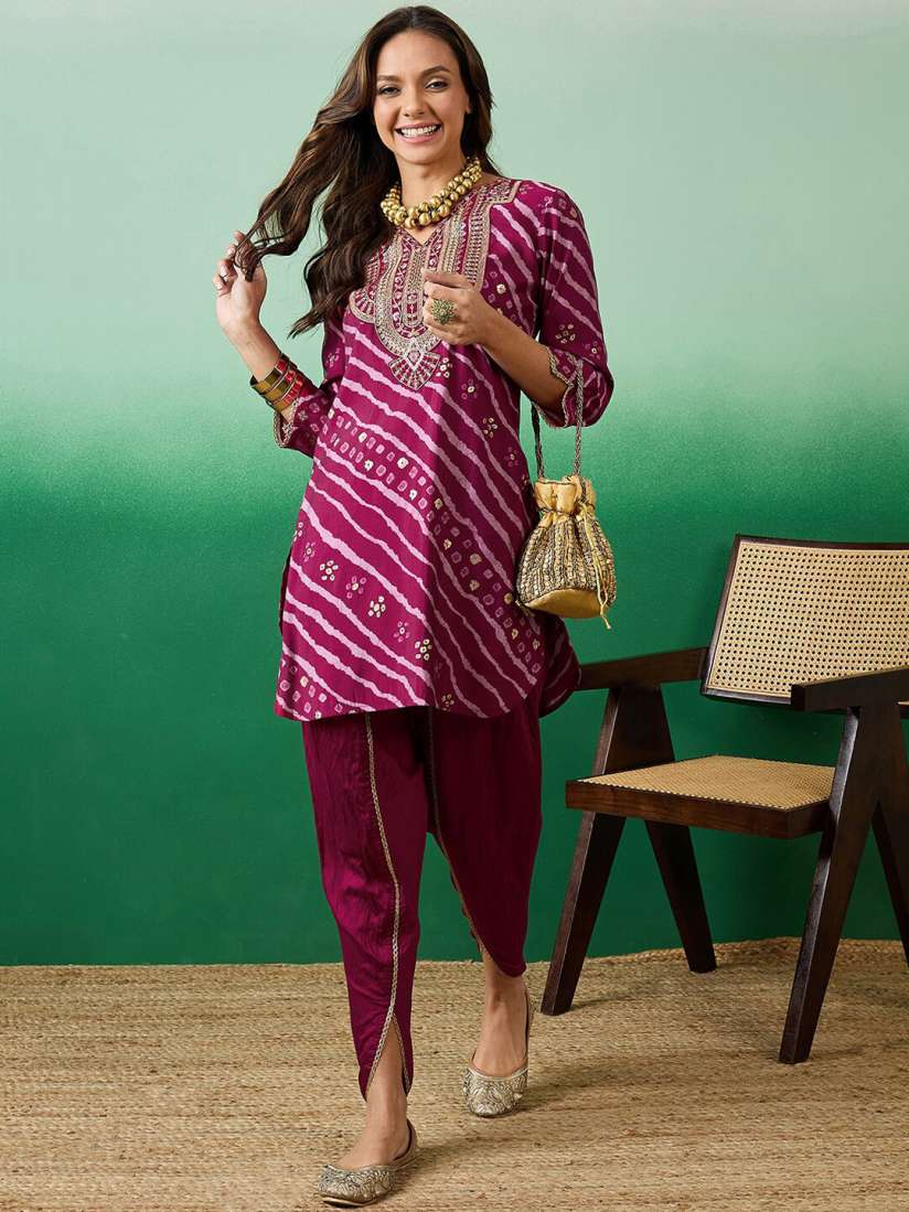 Buy Sangria Embroidered Sequence Straight Kurti With Dhoti Kurta Sets for Women 28549398 Myntra