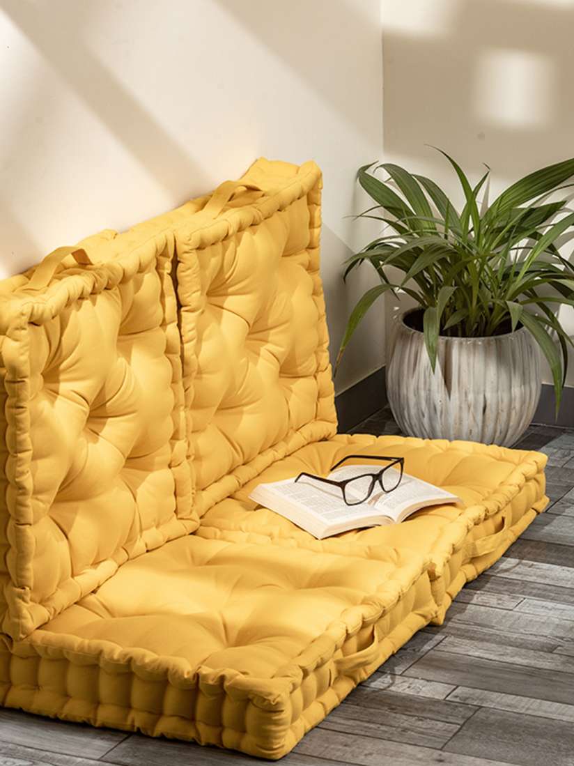 Buy SKANDA FAB 4 pcs Mustard Yellow Pure Cotton Square Shaped Floor Cushion Cushions for Unisex 28555118 Myntra