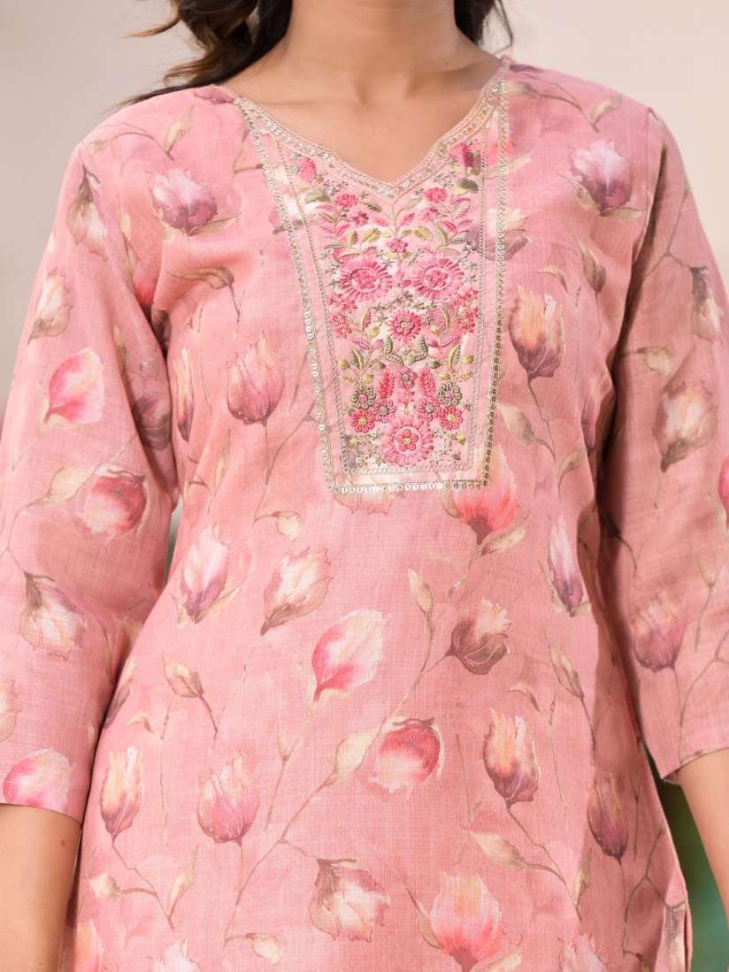 Label Khoj Floral Embroidered Thread Work Straight Kurta With Trousers & Dupatta (XXL) by Myntra
