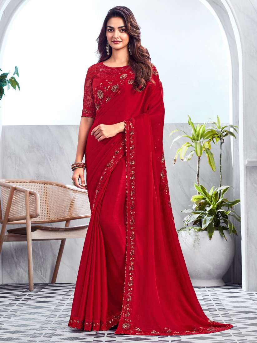 Myntra red saree outlet