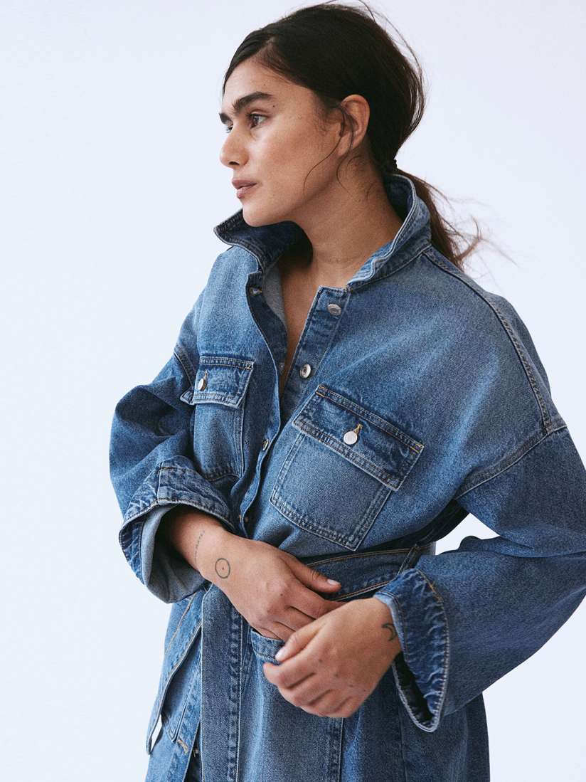 Buy H M Pure Cotton Tie Belt Denim Jacket Jackets for Women 28566818 Myntra
