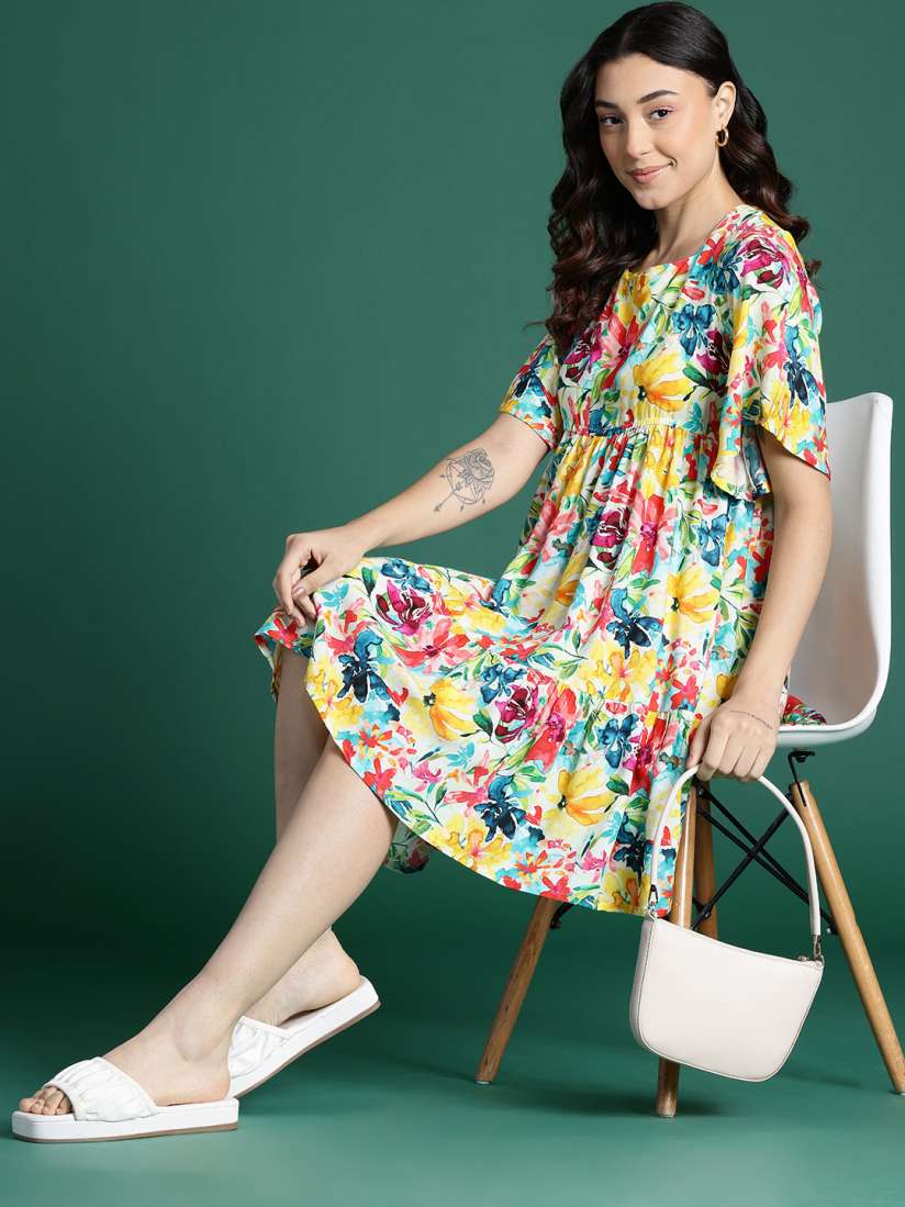 Buy DressBerry Printed Flared Sleeve A Line Dress Dresses for Women 28575472 Myntra