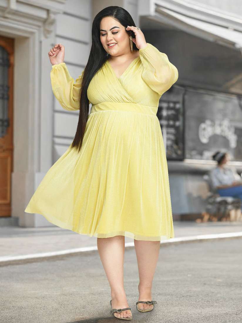 Yellow fit and flare dress plus size discount