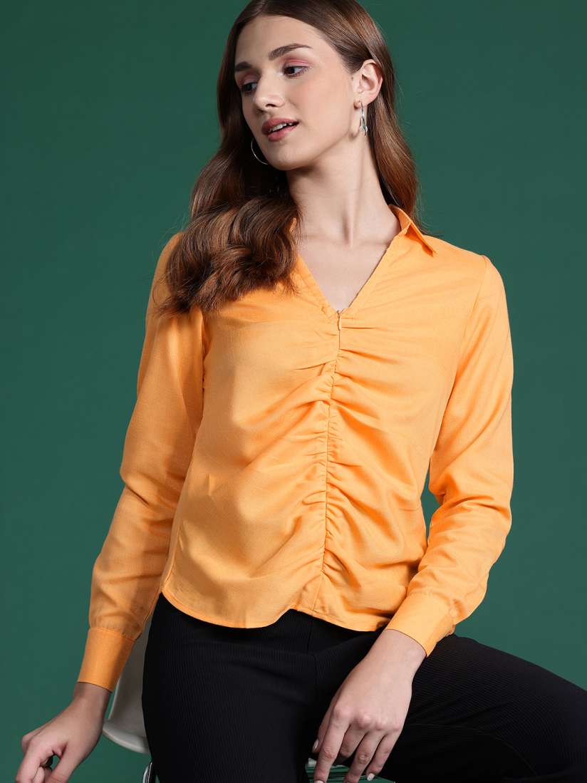 Buy DressBerry Ruched Shirt Collar Top Tops for Women 28583788 Myntra