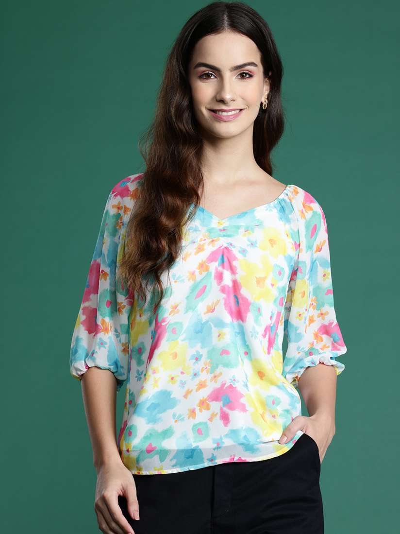 Buy DressBerry Printed Puff Sleeves Top Tops for Women 28583852 Myntra