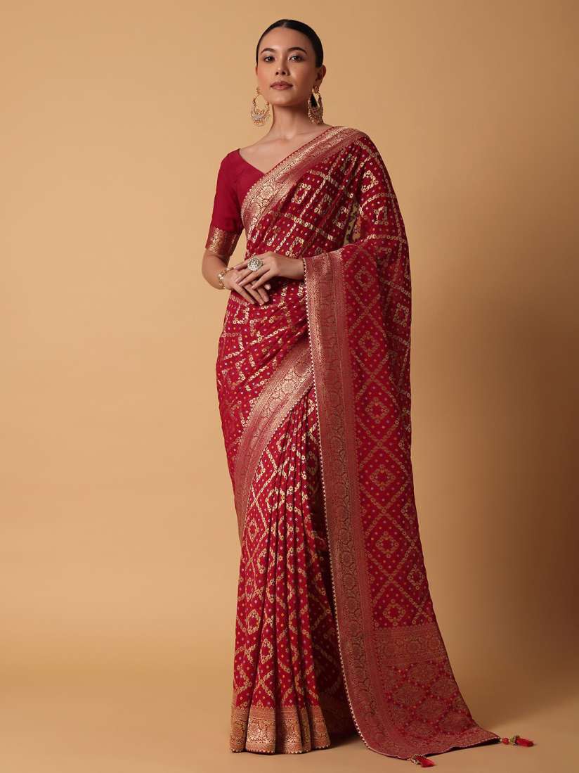 Buy KALKI Fashion Woven Design Zari Bandhani Saree With Tassels Sarees for Women 28587458 Myntra