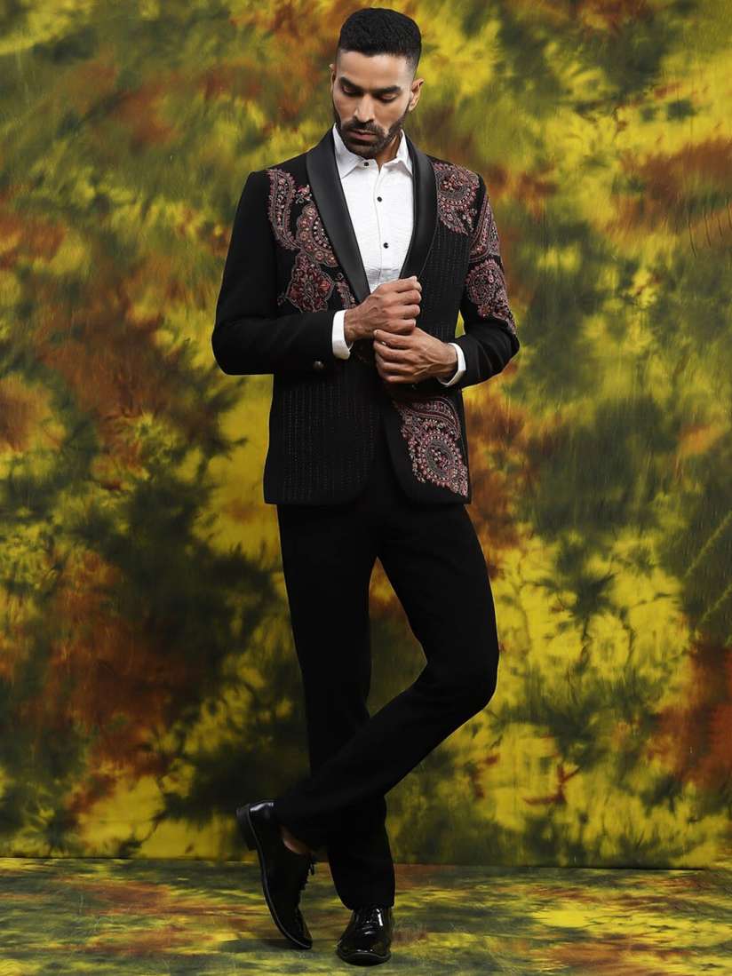 Buy Soniya g 3 Piece Embroidered Single Breasted Tuxedo Partywear Suit Suits for Men 28592594 Myntra