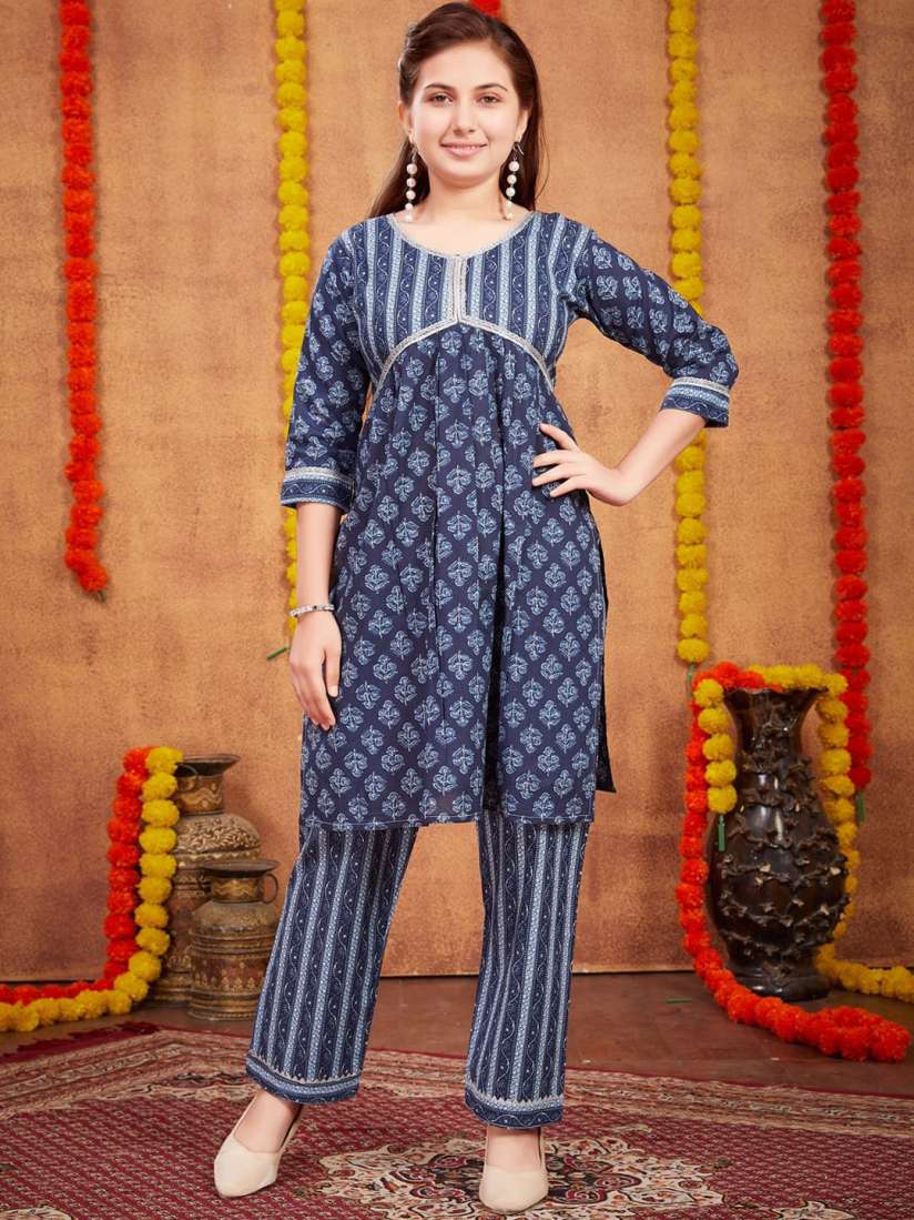 Buy Aarika Girls Ethnic Motifs Printed Pure Cotton A Line Kurta With Trouser Kurta Sets for Girls 28597124 Myntra
