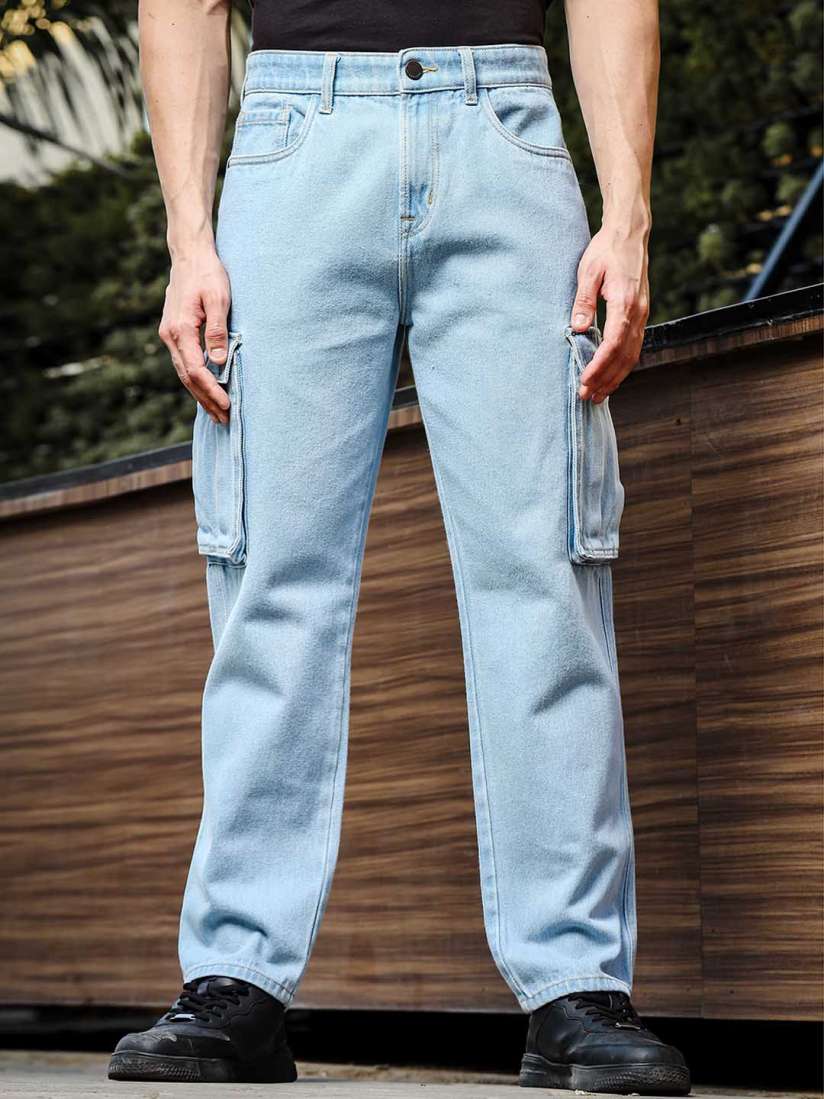 Buy HERE NOW Men Loose Relaxed Fit Pure Cotton Cargo Jeans Jeans for Men 28600868 Myntra