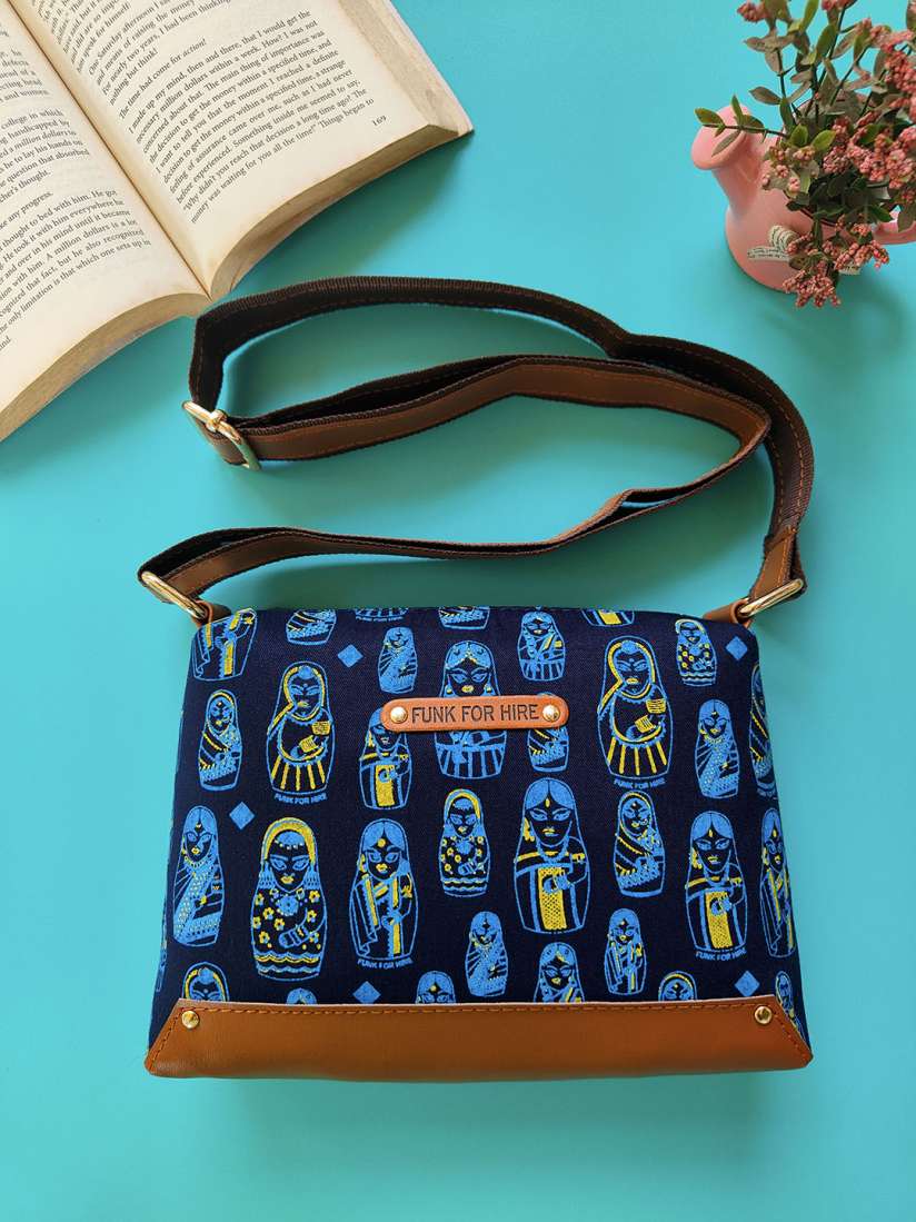 Blue cotton ethnic sling bag on sale