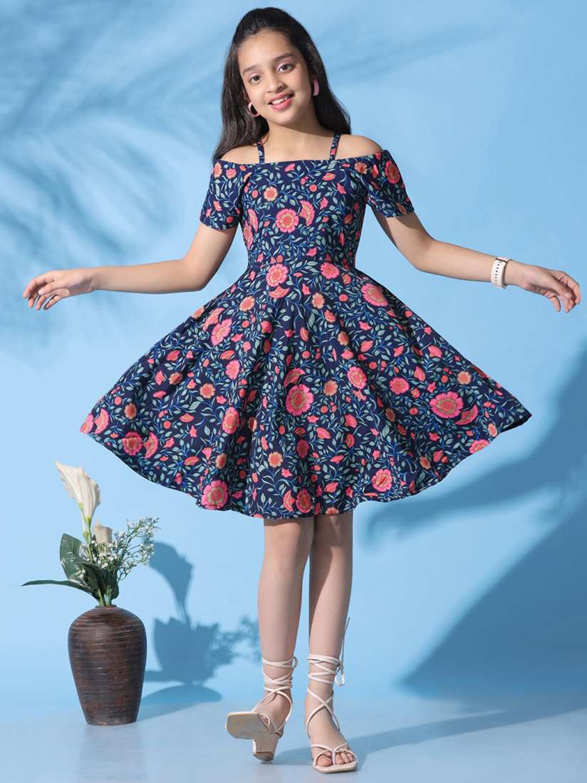 Buy BAESD Girls Floral Printed Cold Shoulder Sleeves Fit Flare Dress Dresses for Girls 28603616 Myntra
