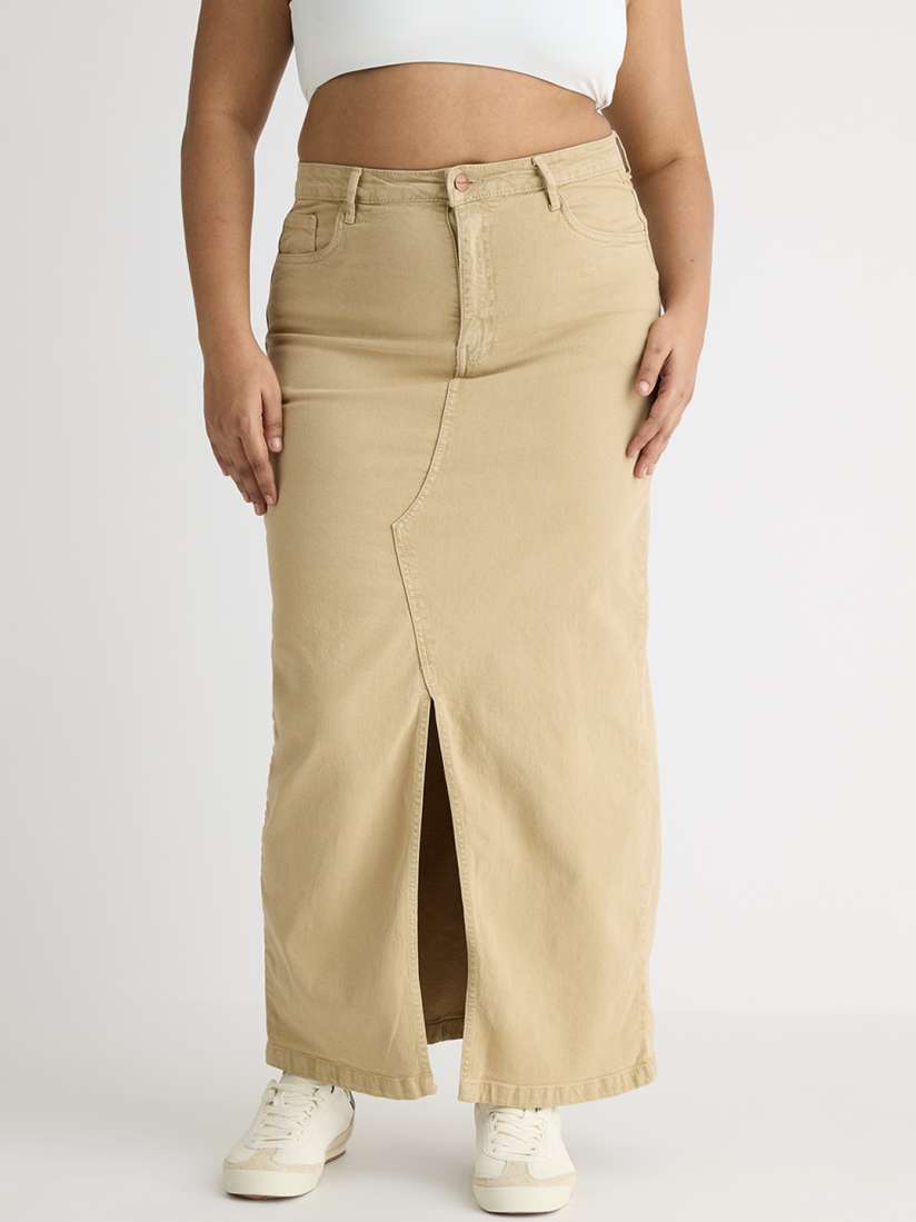 Buy FREAKINS Beige A Line Pure Cotton Button Straight Maxi Skirt Skirts for Women 28620236 Myntra
