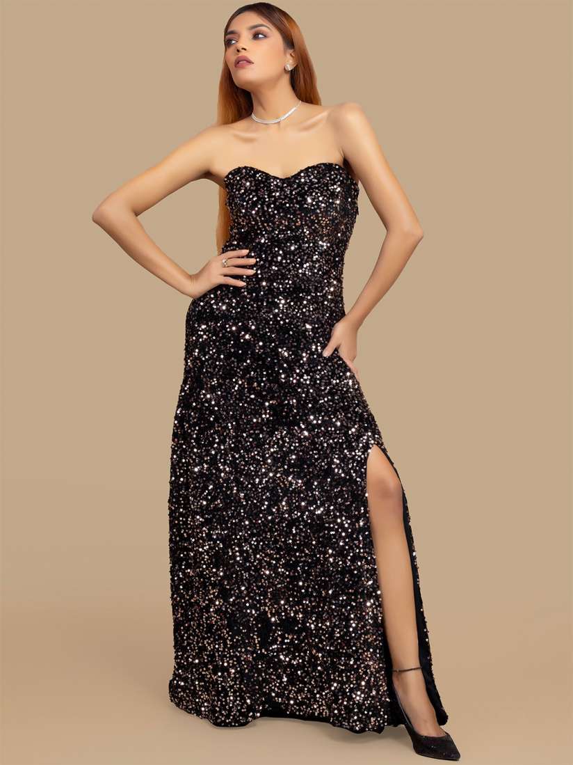 Buy SP DESIGNS Strapless Embellished Sequined Maxi Dress Dresses for Women 28630848 Myntra