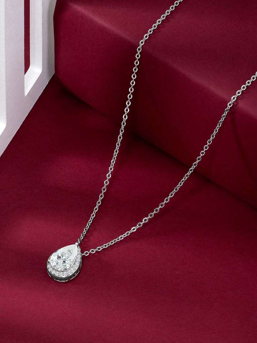 Buy Peora Silver Plated Cubic Zirconia Studded Water Drop Shape Pendant Chain Necklace and Chains for Women 28645894 Myntra