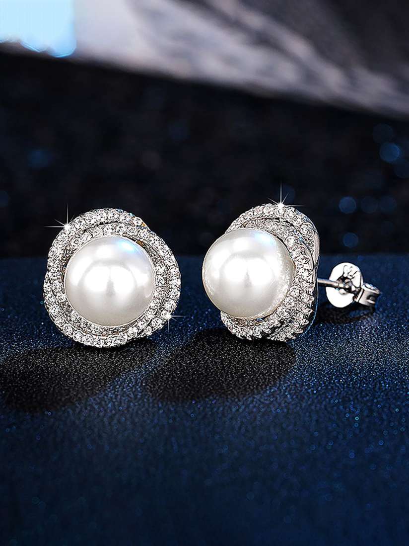 Buy Peora Silver Plated Cubic Zirconia Pearl Studs Earrings Earrings for Women 28645978 Myntra