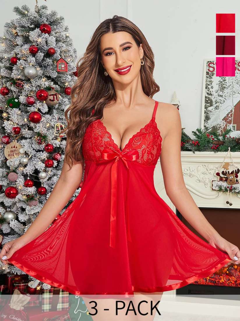 Buy PIBU Pack Of 3 Lace Self Design Net Baby Doll Baby Dolls for Women 28650932 Myntra