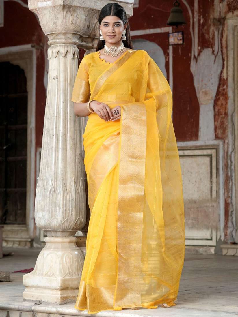 Buy K 5 Fashion Striped Woven Design Sequinned Organza Saree Sarees for Women 28652102 Myntra