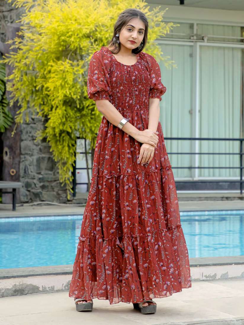 Round neck printed maxi dress hotsell