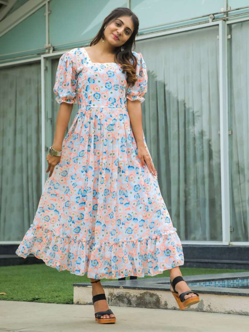 Buy ODETTE Floral Printed Puff Sleeve Maxi Dress Dresses for Women 28662046 Myntra