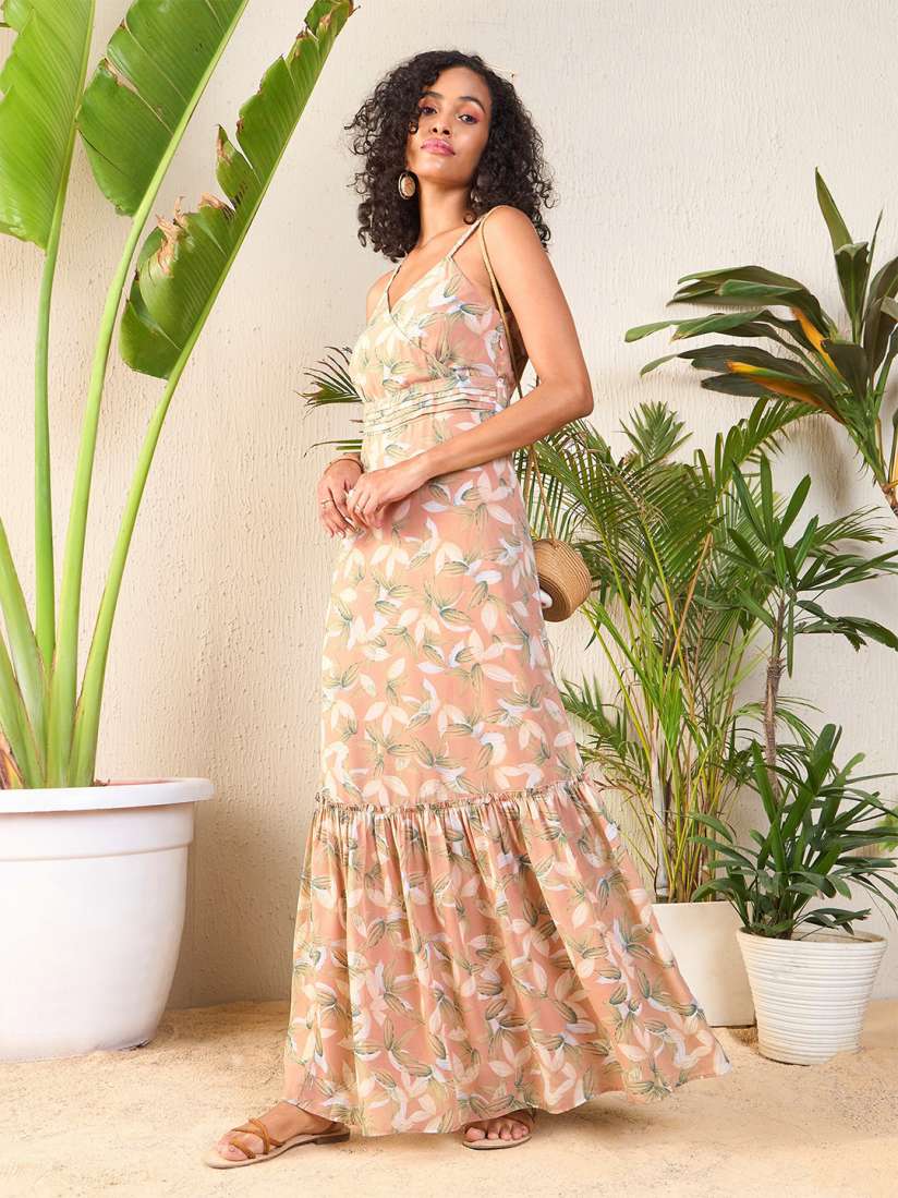 Buy SASSAFRAS Floral Printed Shoulder Strap Wrap Neck Georgette Maxi Dress Dresses for Women 28667258 Myntra