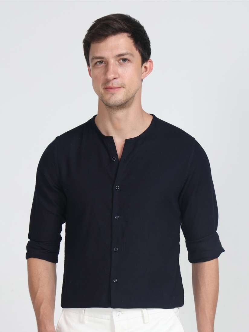 Buy POE Smart Slim Fit Collarless Pure Cotton Casual Shirt Shirts for Men 28671632 Myntra