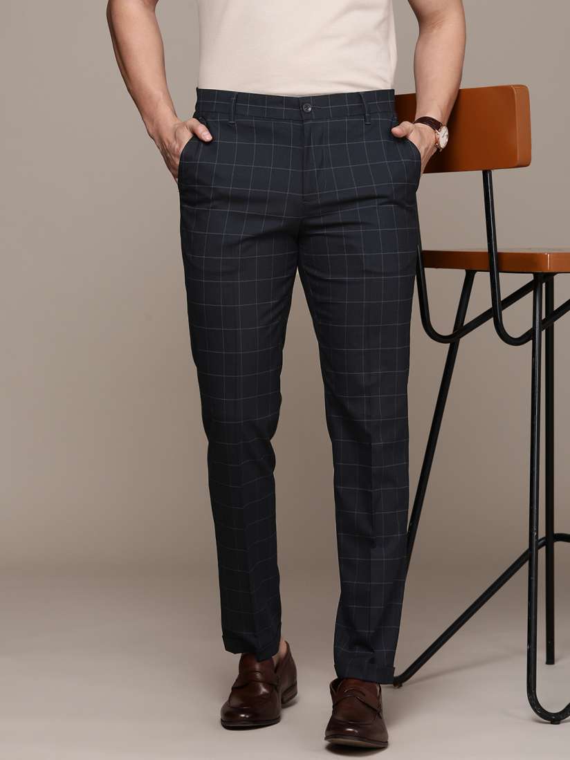 Men's checked casual trousers online