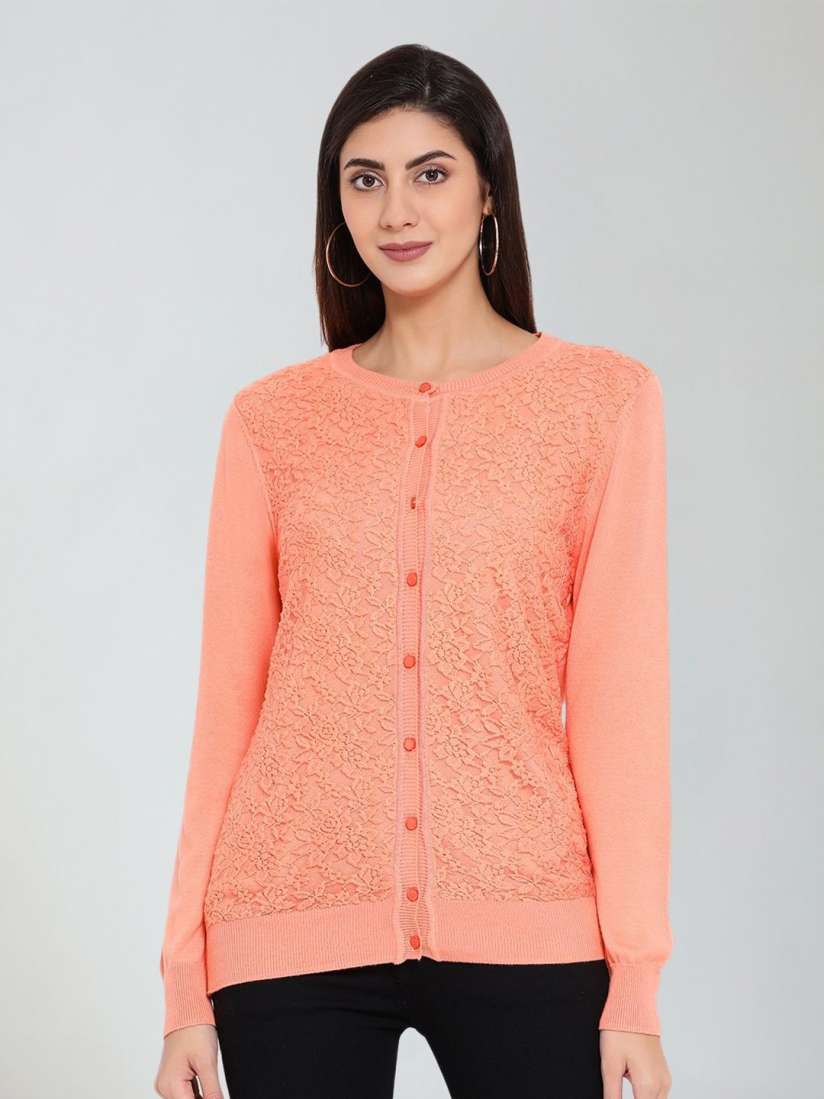 Buy Moda Elementi Self Design Mock Collar Woollen Cardigan Sweater Sweaters for Women 28676210 Myntra