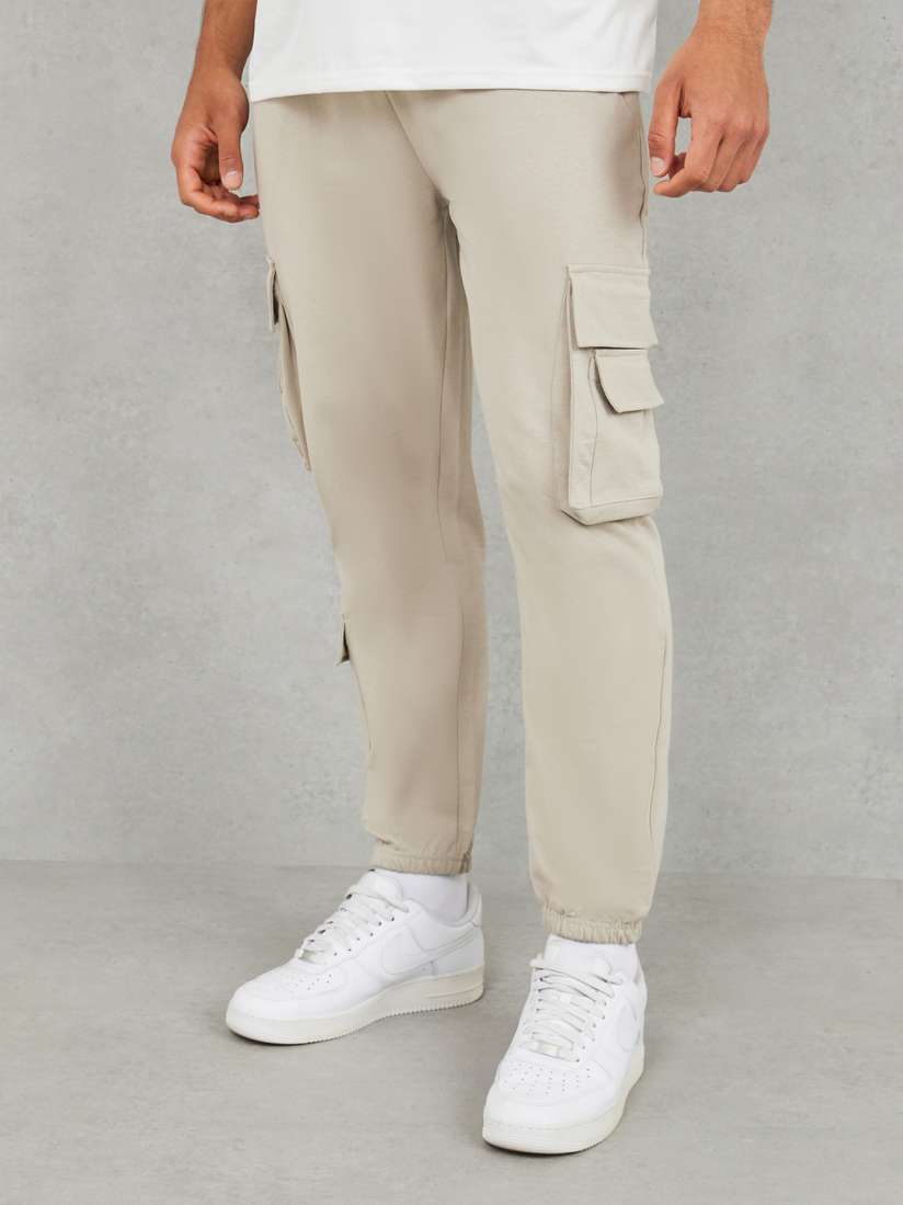Buy Styli Men Beige Cotton Terry Cargo Jogger with Zipper Pockets Track Pants for Men 28684300 Myntra