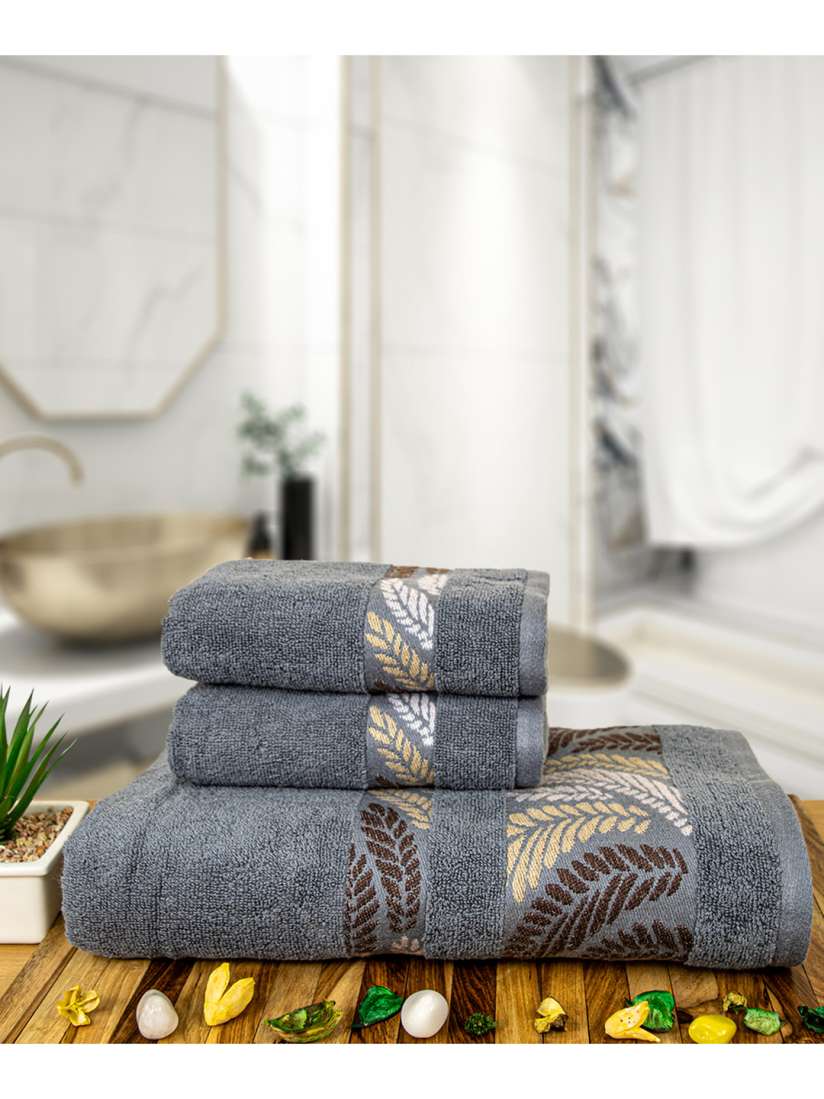Buy RANGOLI Grey Brown 3 Piece Terry Cotton Towel Set Towel Set for Unisex 28684718 Myntra
