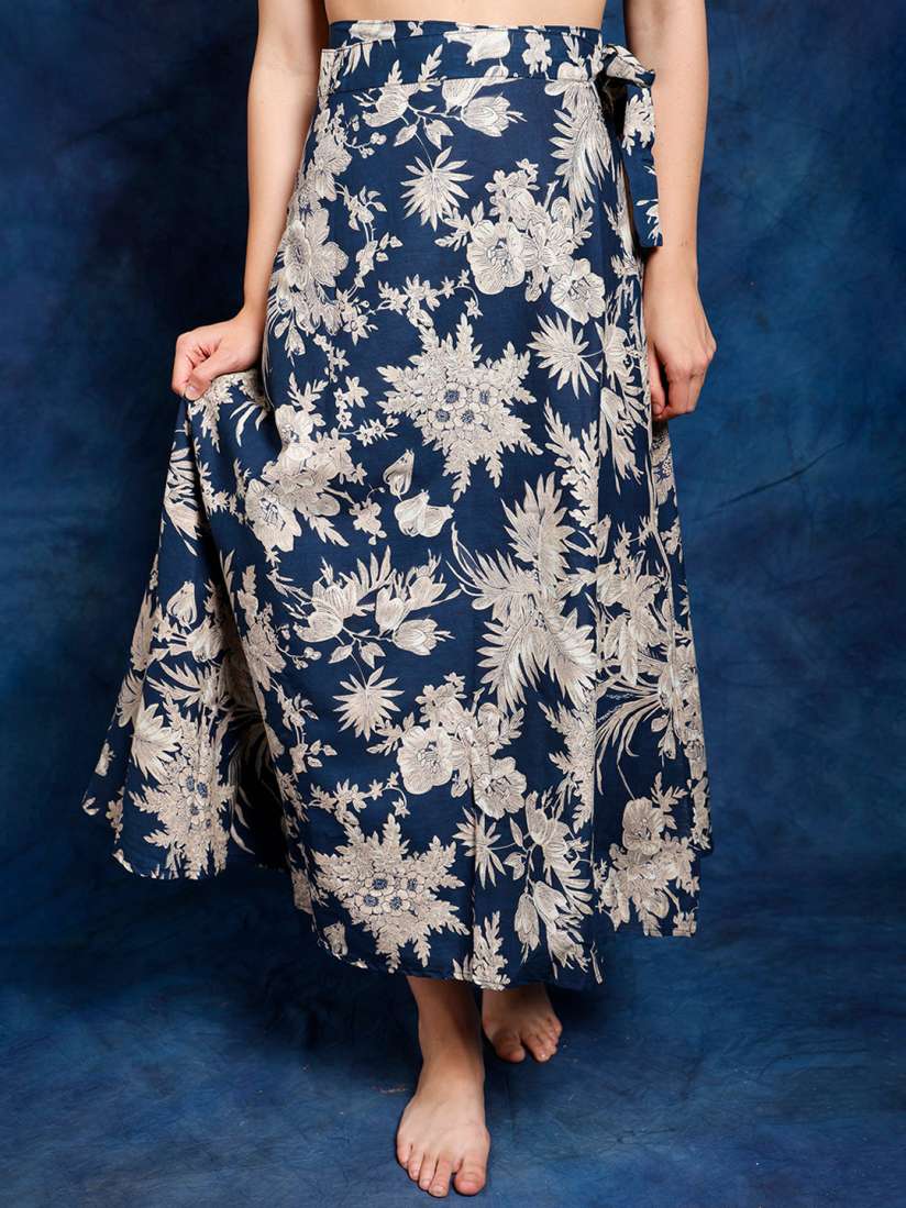 Buy Exotic India Floral Printed Pure Cotton Wrap Around Casual Maxi Skirt Skirts for Women 28684784 Myntra