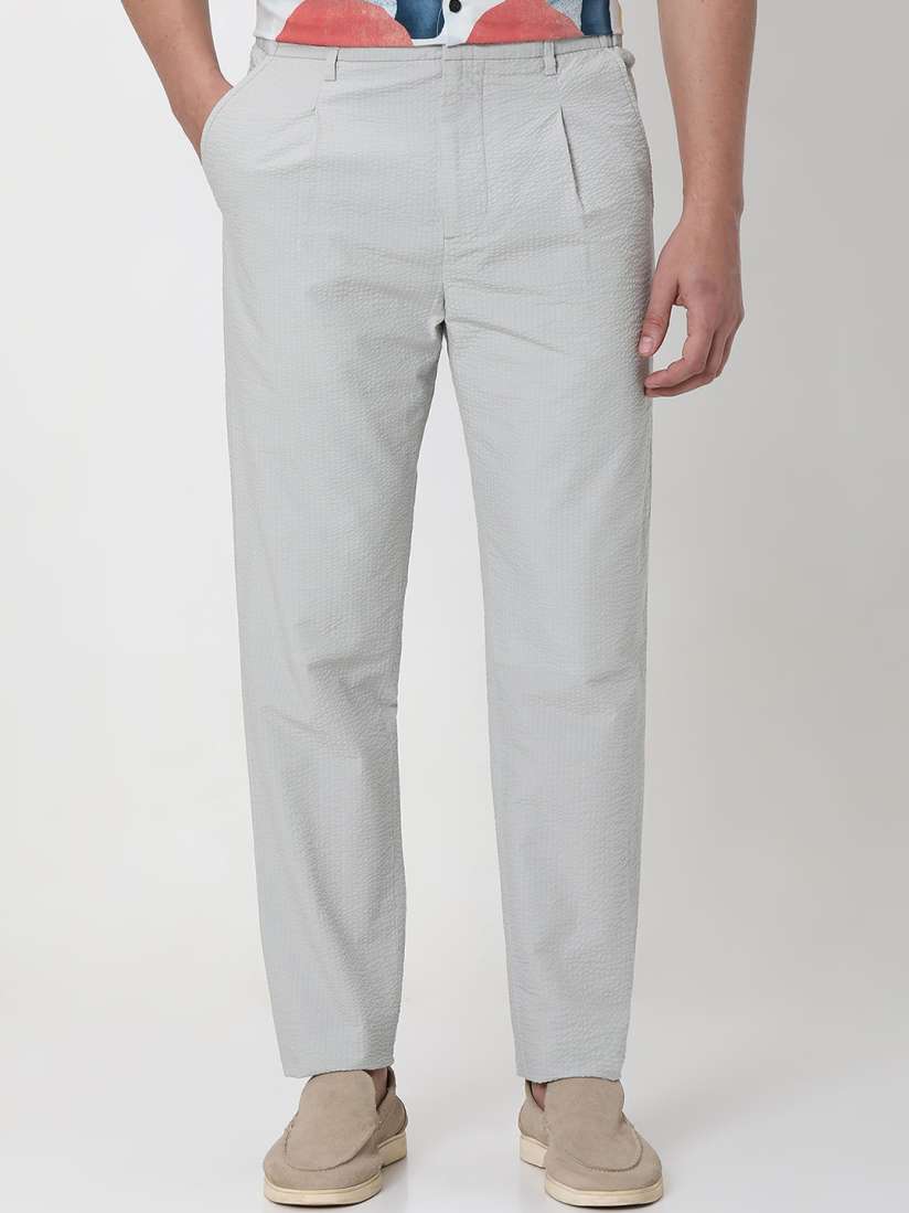 Buy Mufti Men Relaxed Tapered Fit Mid Rise Striped Cotton Trouser Trousers for Men 28688414 Myntra