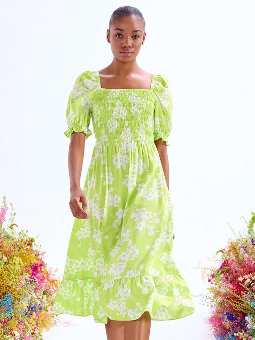 Buy COVER STORY Floral Printed Puff Sleeves Square Neck Fit Flare Midi Dress Dresses for Women 28694118 Myntra