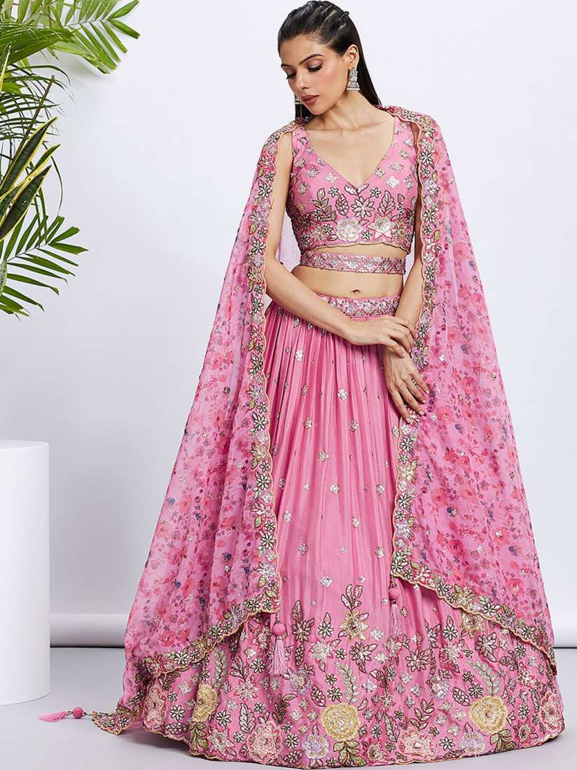 Buy panchhi Embroidered Sequinned Semi Stitched Lehenga Unstitched Blouse With Dupatta Lehenga Choli for Women 28696662 Myntra